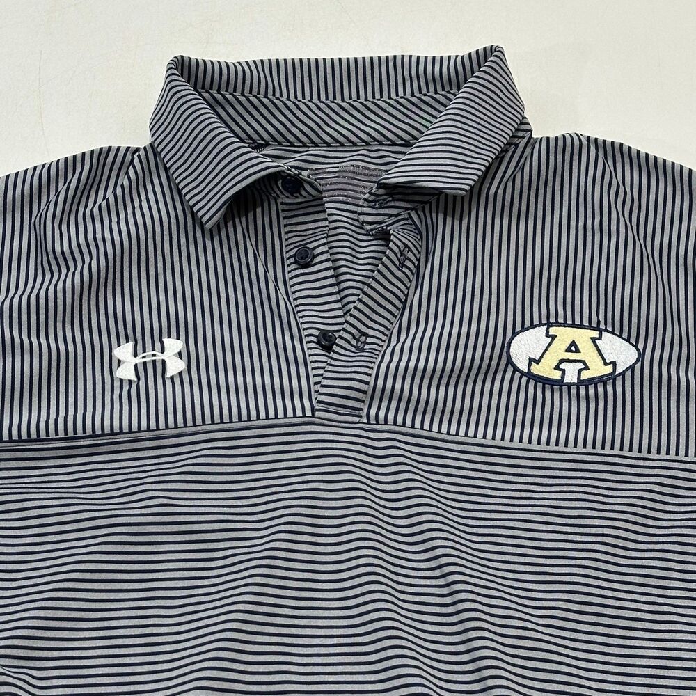 Under Armour Men's Alexander Polo Shirt Gray Navy Striped Tech, Size 2XL